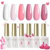ROSALIND Smalti Semipermanenti 6 Colori: Bianco, Rosa Chiaro, Neon e Glitterato - Smalto Gel Unghie UV LED Nail Polish 6ml