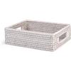 H&H Cesto Rettangolare con Manici in Rattan Sbiancato - 23x18x7 cm - Realizzato a Mano, Porta Pane, Condimenti, Frutta o Organizer Dispensa - Stile Naturale Chiaro