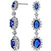 Bling Jewelry Lunghi Orecchini a Lampadario con Tre Ovali Halo in Simil Zaffiro Blu Reale per Donne Eleganti Placcati in Argento con Scintillanti Zirconi Cubici