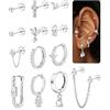 MILACOLATO 13Pezzi Piercing Orecchio Helix Donna Oro Argento Orecchini Cerchio Acciaio Inossidabile Chirurgico Piercing Cartilagine Conch Anallergici Pendenti Gioielli Set Donna-b