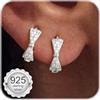 MILACOLATO Orecchini Donna Argento 925 Orecchini Cerchio Bambina Fiocco 14K Oro Placcato Anallergici Piercing Orecchio con Zirconia Cubica a Bottone Set Huggie Hoop Gioielli Donna Argento Oro-CS