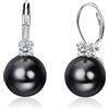 MILACOLATO Orecchini Perle Donna Argento 925 Orecchini Pendenti Perle Placcate Oro Bianco 18K Con Cubic Zirconia Orecchini Perle Leverback Orecchini Pendenti Grandi Perle Con Confezione Regalo nero