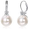 MILACOLATO Orecchini Grandi Perle Leverback Placcate Oro Bianco 18K, Donna Argento 925 Pendenti Con Cubic Zirconia Con Confezione Regalo