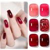 Shining She Smalto Semipermanente Unghie Trasparente Rosso, 6 Colori Cristallo Jelly Borgogna Rosso Smalti Semipermanenti per Unghie Soak Off UV LED Gel Unghie Primavera e Estate Nail Art,8ML