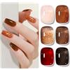 Shining She Smalto Semipermanente Unghie, 6 Colori Autunno Inverno Jelly Nude Rosa Marrone Caramello Rosso Nero Smalti Semipermanenti per Unghie Gel UV LED Nail Salon per Principianti,8ML