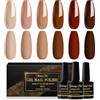 Shining She Smalti Semipermanenti per Unghie, 6 Colori Nude Beige Caramello Marrone Scuro Smalto Semipermanente Unghie Soak Off UV LED Gel Unghie Autunno e Inverno Nail Salon,8ML