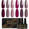 Shining She Smalto Semipermanente,6 Colori Glitter Rosso Scuro Viola Scuro Marrone Smalto Semipermanente Unghie,Serie Dark Smalti per Unghie Gel UV/LED,Autunno e Inverno Manicure Art,8ML