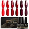 Shining She Smalto Semipermanente per Unghie, 6 Colori Rosso Bordeaux Rosso Bruno Glitter, Soak-Off UV per Novice Nail Art DIY, 8ml
