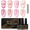 Shining She 4 Colori Smalto Semipermanente Magnetico Unghie,Rosa Chiaro Glitter Cat Eye Smalti Semipermanenti per Unghie con Magnete,Soak-Off UV/LED per Nail Art Salone, 8ML