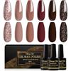 Shining She Smalti Semipermanenti per Unghie Gel UV/LED, 6 Colori Autunno Inverno Rosso Scuro Marrone Glitter Smalto Semipermanente Unghie per Principiante Nail Art,8ML