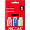 SanDisk Cruzer Blade 3X 32GB - 32 GB - USB Tipo A - 2.0 - Senza Coperchio - Blu - Verde - Rosa
