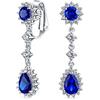 Bling Jewelry Vintage Style Bridal Simulazione Di Zaffiro Blu Dichiarazione Pave Corona Halo Cubic Zirconia AAA CZ Lunga Pendenti Goccia Ovale Lampadario Clip On Orecchini Per Donne Non-Pierced