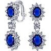 Bling Jewelry Vintage Style Bridal Simulazione Di Zaffiro Blu Dichiarazione Pave Corona Halo Cubic Zirconia AAA CZ Goccia Pendenti Goccia Ovale Lampadario Clip On Orecchini Per Donne Non-Pierced