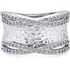 Bling Jewelry Anello Largo Con Finitura Spazzolata Martellata Opaca In Argento Placcato Ottone Con Stile A Croce Moderno Personalizzato Con Accentuazioni CZ Per Dichiarazioni Di Moda Per Donne Personalizzabile