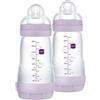 MAM Biberon Easy Start 260 ml (Set da 2), Kit da 2 biberon anticolica per allattamento misto, Riduce le bolle d'aria e il rischio di coliche, Accessori neonati 2+ mesi con tettarella misura 2, Lilla