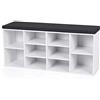 BAKAJI Panca Scaffale Scarpiera Portascarpe Casa Multiuso 10 Ripiani in Legno Melaminico Libreria Panchina con Cuscino in Eco Pelle Dimensione 104 x 29,5 x 49 cm (Bianco)