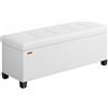 SONGMICS Pouf Contenitore, Cassapanca con Gambe, 38 x 110 x 40 cm, Sgabello Poggiapiedi, 112 L, Rivestimento PVC, per Camera da Letto Soggiorno, Bianco Nuvola LSF0514W02
