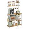VASAGLE Scaffale Cucina con Prese di Corrente, Scaffale per Microonde, 8 Ganci a S, Mobile Cucina, Portaspezie, 40 x 90 x 165,5 cm, Rovere Dorato e Bianco Nuvola KKS031Y19