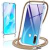 Coiwxmoi Cover per Huawei P30 Lite con Cordino 6,15,Trasparente Custodia con Laccio Tracolla Corda Catena Cinghia,Ultra Morbido Silicone TPU Antiurto Case per P30 Lite, Giallo