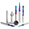 Amana Tool Spektra Coated Solid Carbide CNC V-Groove, Point Roundover, and Multi-Purpose Router Bit Pack, AMS-177-K 8-Pc, 1/4 Inch Shank in Wooden Box