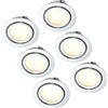 HCFEI Set di 6 faretti LED Slim per mobili, cromati lucidi, 230 V, 3 W, bianco neutro 4000 K, foro: 55-60 mm. Diametro esterno: 73 mm. Profondità di incasso: 25 mm, cavo di collegamento da 15 cm.