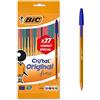 BIC - Penna a sfera Cristal, punta fine, fusto color arancione, 27 pezzi, colori assortiti