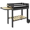 Outsunny Barbecue a Carbonella ad Altezza Regolabile con 2 Griglie e 2 Ripiani, in Metallo e Legno, 113x53.5x82.5 cm, Nera