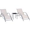 Outsunny Set 2 Sdraio da Giardino e Tavolino in Vetro, Lettino Prendisole con Tessuto Traspirante, 59x169x66cm, Crema | Aosom Italy