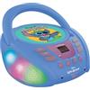 Lexibook - Disney Stitch - Lettore CD Bluetooth per bambini - Portatile, Effetti luminosi multicolore, Presa microfono, Presa Aux-in, Alimentazione a corrente alternata o a batteria, Blu, RCD109D