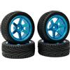 KINGCOO RC Set di pneumatici e ruote per auto, 4 pneumatici in gomma da 65 mm e 6 raggi in lega di alluminio, cerchioni in alluminio, ricambio per 1/10 RC On-Road Touring Racing Auto (nero blu)