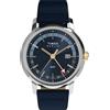 Timex Marlin TW2Y47900 - Orologio GMT al quarzo da uomo, 40 mm, cinturino in pelle blu con quadrante blu e cassa in acciaio inox