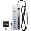 PULWTOP Hub USB C Alimentato, Hub USB 3.2 con Alimentazione PD-in 65 W, 3*USB-C 10 Gbps, 4*USBA 5 Gbps e 2*di ricarica USB-C PD da 24/45 W HubUSB per laptop, tablet MacBook