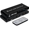 DGODRT HDMI Switch 5 in 1 Out, Commutatore HDMI 5 Porte Automatico con Telecomando, Supporta 4K@30Hz 1080P 3D per TV Blu-Ray PS3 PS4 Xbox Proiettore