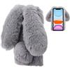 LCHDA Protettiva Cover per iPhone 11 PRO 5,8 Pollice TPU Morbido Peluche Artificiale Coniglietto con Orecchie Coda Soffici Villi Pelliccia Peloso Astuccio Carino Palla Inverno Custodia-Grigio