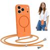 Coiwxmoi Magnetica Cover per iPhone 17 Pro max 6.9 con Cordino Regolabile,Compatibile con MagSafe,Trasparente Custodia con Collana Tracolla Laccio Collo Liquido TPU Silicone Lanyard Case,Orange