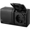asvendo Elektro HERMES - Moderna serie da parete, interruttore della luce, doppio interruttore, presa multipla, protezione IP44, impermeabile, per esterni, colore: nero (2 prese)