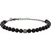 Breil, Collezione Wild, Bracciale Uomo con Pietre Naturali di Agata Nera e Sfera Centrale in Acciaio Lucido IP Gun, Finitura Matt, Lunghezza Regolabile, Pratica Chiusura a Moschettone
