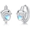 REDSUN Orecchini a cerchio con delfino, in argento Sterling 925, con pietra di luna, graziosi animali, regalo di compleanno, per figlia, donne, bambini, figlia, fidanzata, mamma, Natale
