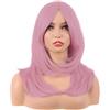 MapofBeauty 20 Pollice/50 cm Lungo Layered Con Frange Lisci Sintetico Fibra Shoulder Lunghezza Capelli per Quotidiano Parrucche (Pastel Rosa)