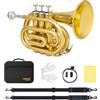 SONICAKE Tromba Tascabile Sib Ottone Laccatura Oro per Principianti | Kit Completo con Bocchino 7C, Custodia Rigida, Guanti QPT-01