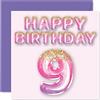 Stuff4 Biglietto di auguri per il 9° compleanno per ragazze - Palloncini glitterati rosa e viola - Biglietto di auguri per 9 anni ragazza figlia sorella nipote cugina 145mm regalo per nove nono compleanno