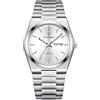 Poedagar Orologio da polso da uomo, al quarzo, impermeabile, luminoso, con data, settimana, alla moda, business, classico, in acciaio inox, orologio da uomo (Silver White)