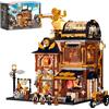 Lumibricks FUNWHOLE Steampunk Kit meccanico da officina con luce LED - 1900 + mattoncini a morsetto interattivi, officina urbana con gru, aereo e robot, meccanica mobile, stile retrò vapore per adulti