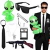 Saier tbo Set di 7 accessori per costume da agente, servizi segreti, accessori per costume con occhiali, cravatta, cuffie, pistola giocattolo gonfiabile, per uomo e donna, carnevale, feste a tema MIB