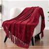 PAVILIA Coperta per divano, colore rosso bordeaux, morbida coperta lavorata a maglia con frange con nappe, in ciniglia intrecciata a maglia, coperta decorativa per divano, letto, soggiorno, regalo