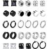 VELESAY 15Paia Orecchini Magnetici Uomo Senza Buco Orecchini con Calamita Acciaio Inossidabile Cerchio Orecchino Clip Non Piercing Orecchino Finti Nero Set Argento