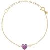 Breil, Collezione Candy, Bracciale Donna in Acciaio Lucido Effetto Specchio Colore Oro e Ametista a Forma di Cuore, Chiusura Regolabile, Bracciale con Cuore da 21 Cm