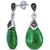 Bling Jewelry Orecchini pendenti a goccia in giada verde genuina a forma di pera con accento in marcasite Boho Bali per donne, in argento sterling ossidato bicolore .925.