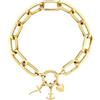 Breil, Collezione Love Ties, Bracciale Donna, Collana in Acciaio IP Oro Lucido con 3 Charms, Catena a Maglie Ovali, Chiusura a Moschettone, Lunghezza 22,5 cm, Idea Regalo Donna