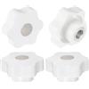 QUARKZMAN 4pz Pomelli a Stella M10 Filettatura Femmina Testa 48mm Plastica con Foro Passante, Vite in Ottone, Manopole a Compressione Filettate, Bianco